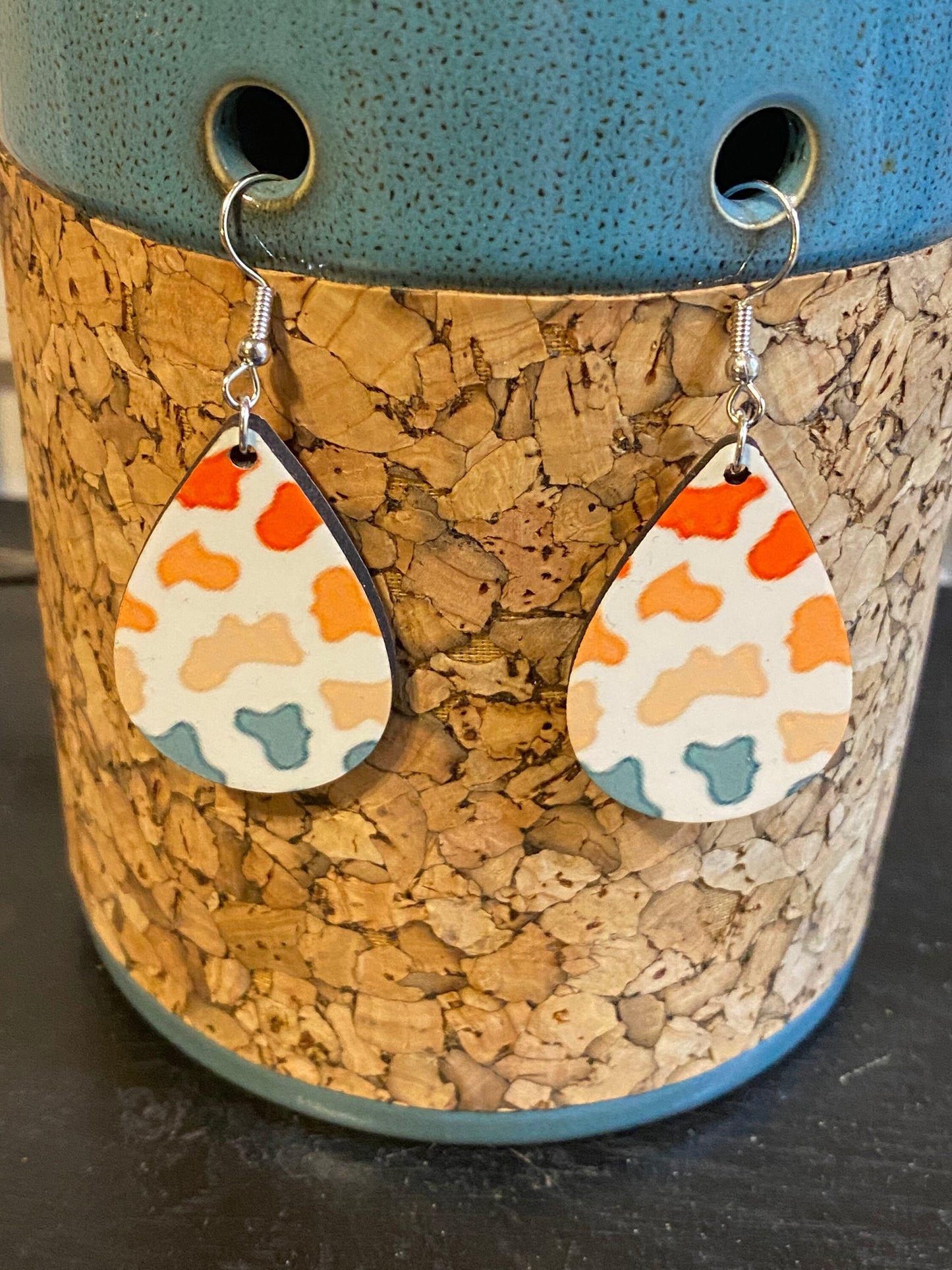 Multi Color Cow Print Teardrop Earrings