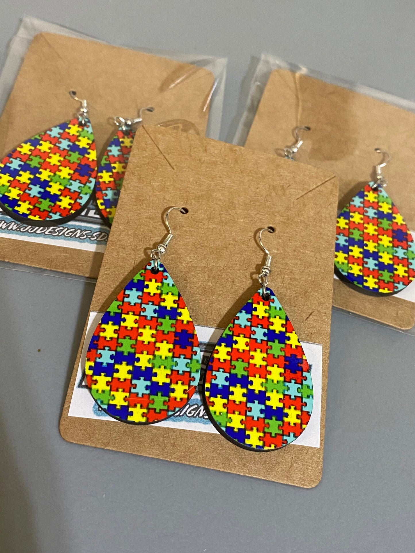 Autism Puzzle Pieces Teardrop Earrings