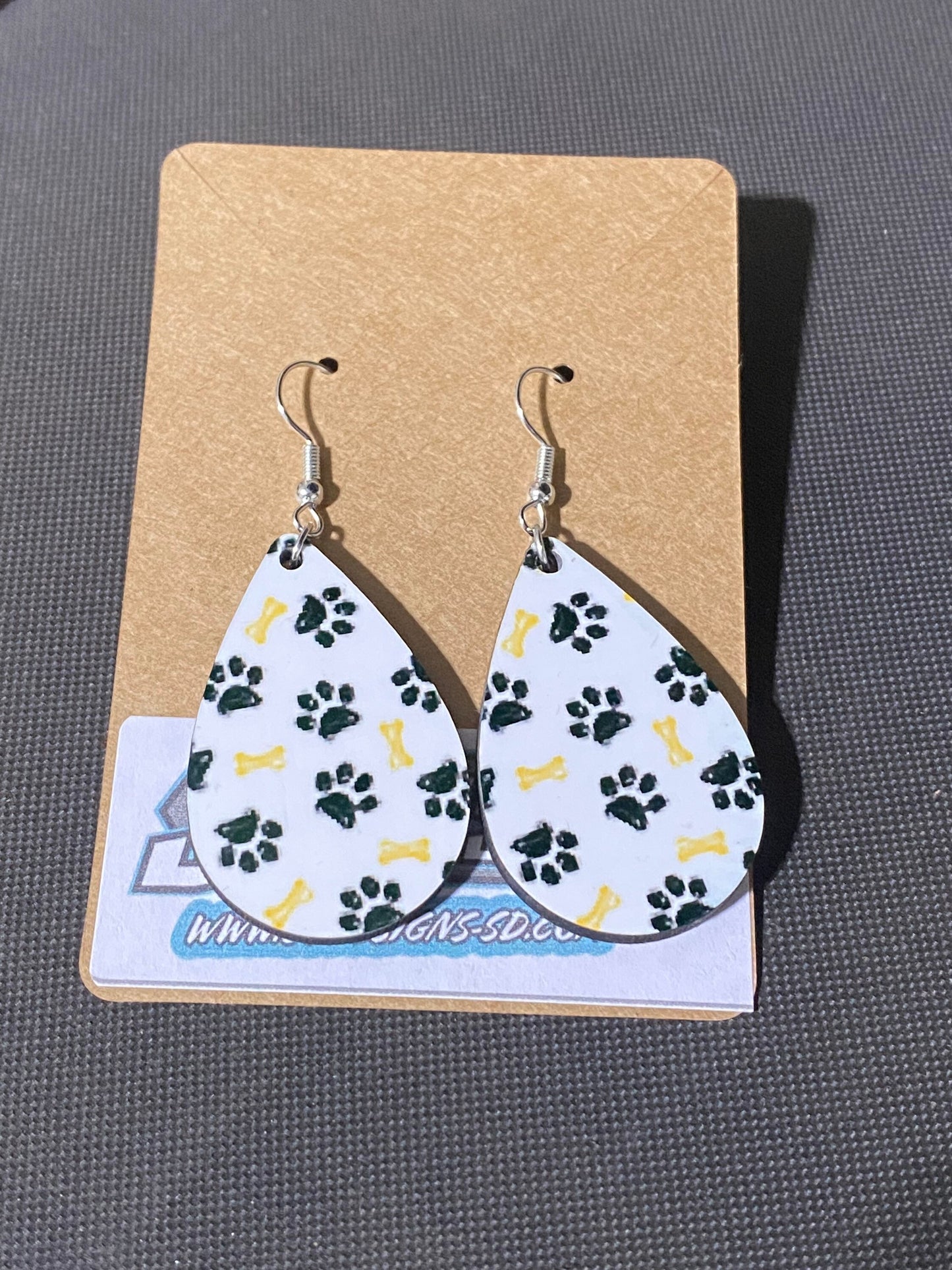 Paw Print and Bone Teardrop Earrings