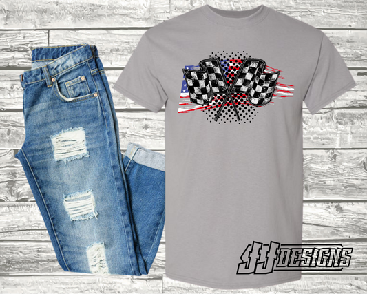 American & Checkered Flag Tshirt