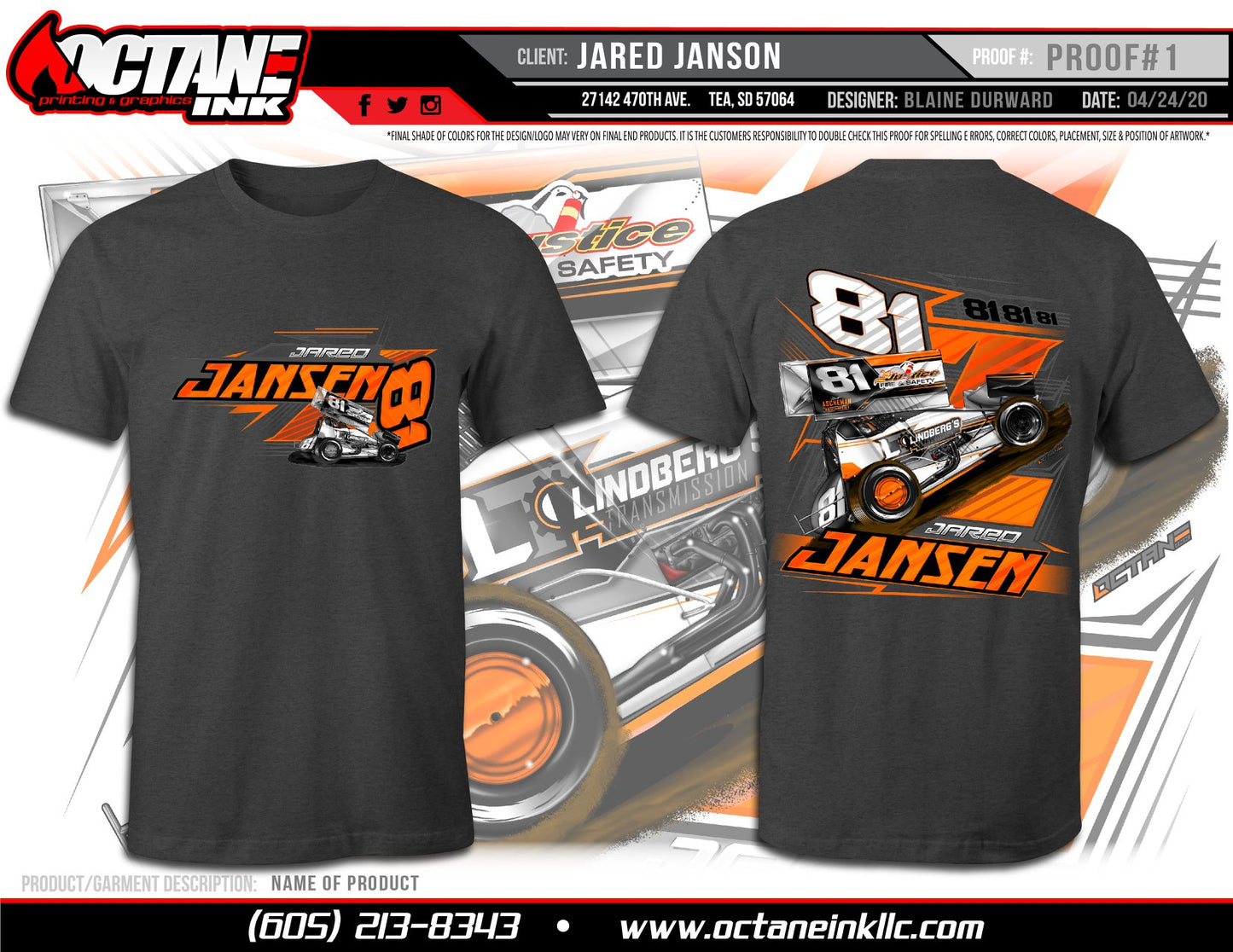 2020 Jared Jansen Racing Grey Shirts